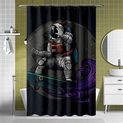 Illustration Astronaut Cosmonaut Paying Skateboard Sport Space With Astronaut Suit Shower Curtain 48  X 72  (small)  by Vaneshart