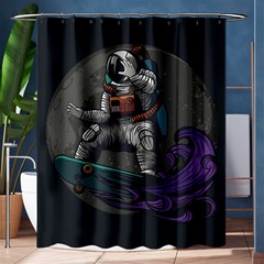 Illustration Astronaut Cosmonaut Paying Skateboard Sport Space With Astronaut Suit Shower Curtain 60  X 72  (medium)  by Vaneshart