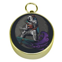 Illustration Astronaut Cosmonaut Paying Skateboard Sport Space With Astronaut Suit Gold Compasses by Vaneshart