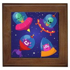 Cartoon Funny Aliens With Ufo Duck Starry Sky Set Framed Tile by Vaneshart