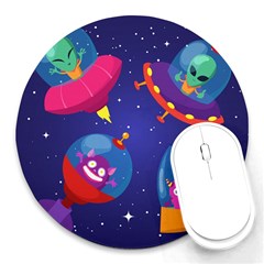 Cartoon Funny Aliens With Ufo Duck Starry Sky Set Round Mousepads by Vaneshart