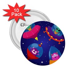 Cartoon Funny Aliens With Ufo Duck Starry Sky Set 2 25  Buttons (10 Pack)  by Vaneshart