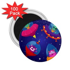 Cartoon Funny Aliens With Ufo Duck Starry Sky Set 2 25  Magnets (100 Pack)  by Vaneshart