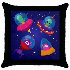 Cartoon Funny Aliens With Ufo Duck Starry Sky Set Throw Pillow Case (black) by Vaneshart