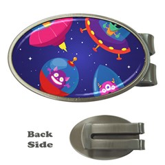 Cartoon Funny Aliens With Ufo Duck Starry Sky Set Money Clips (oval)  by Vaneshart