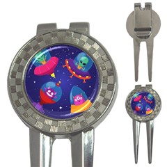 Cartoon Funny Aliens With Ufo Duck Starry Sky Set 3-in-1 Golf Divots by Vaneshart