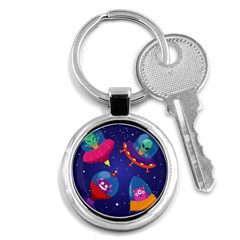 Cartoon Funny Aliens With Ufo Duck Starry Sky Set Key Chain (round) by Vaneshart