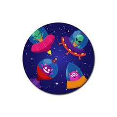 Cartoon Funny Aliens With Ufo Duck Starry Sky Set Rubber Round Coaster (4 Pack)  by Vaneshart