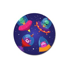 Cartoon Funny Aliens With Ufo Duck Starry Sky Set Magnet 3  (round) by Vaneshart