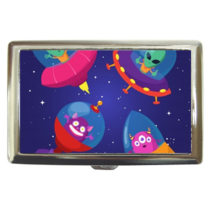 Cartoon Funny Aliens With Ufo Duck Starry Sky Set Cigarette Money Case