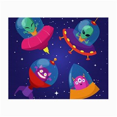 Cartoon Funny Aliens With Ufo Duck Starry Sky Set Small Glasses Cloth by Vaneshart