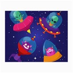 Cartoon Funny Aliens With Ufo Duck Starry Sky Set Small Glasses Cloth Front