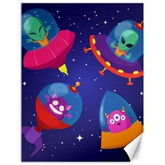 Cartoon Funny Aliens With Ufo Duck Starry Sky Set Canvas 12  X 16  by Vaneshart