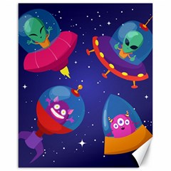 Cartoon Funny Aliens With Ufo Duck Starry Sky Set Canvas 16  X 20  by Vaneshart