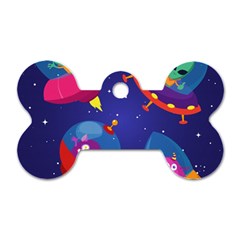 Cartoon Funny Aliens With Ufo Duck Starry Sky Set Dog Tag Bone (one Side) by Vaneshart