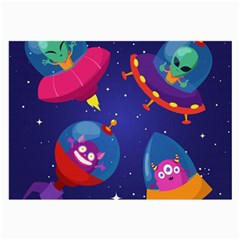 Cartoon Funny Aliens With Ufo Duck Starry Sky Set Large Glasses Cloth by Vaneshart