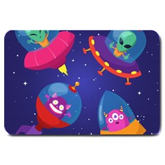 Cartoon Funny Aliens With Ufo Duck Starry Sky Set Large Doormat  by Vaneshart