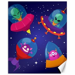 Cartoon Funny Aliens With Ufo Duck Starry Sky Set Canvas 11  X 14  by Vaneshart