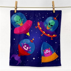 Cartoon Funny Aliens With Ufo Duck Starry Sky Set Face Towel by Vaneshart