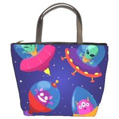 Cartoon Funny Aliens With Ufo Duck Starry Sky Set Bucket Bag by Vaneshart