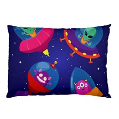 Cartoon Funny Aliens With Ufo Duck Starry Sky Set Pillow Case by Vaneshart