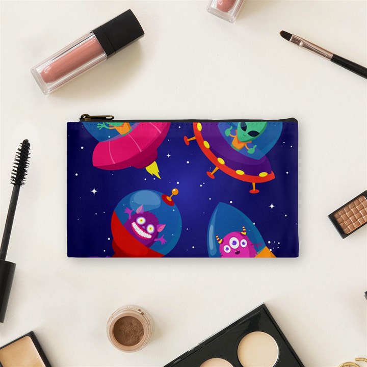 Cartoon Funny Aliens With Ufo Duck Starry Sky Set Cosmetic Bag (Small)