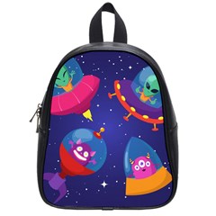 Cartoon Funny Aliens With Ufo Duck Starry Sky Set School Bag (small) by Vaneshart