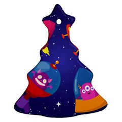 Cartoon Funny Aliens With Ufo Duck Starry Sky Set Christmas Tree Ornament (two Sides) by Vaneshart