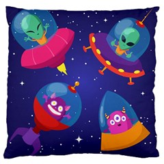 Cartoon Funny Aliens With Ufo Duck Starry Sky Set Large Cushion Case (one Side) by Vaneshart