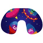 Cartoon Funny Aliens With Ufo Duck Starry Sky Set Travel Neck Pillow Front