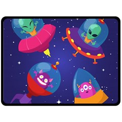 Cartoon Funny Aliens With Ufo Duck Starry Sky Set Double Sided Fleece Blanket (large) 