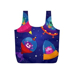 Cartoon Funny Aliens With Ufo Duck Starry Sky Set Full Print Recycle Bag (s) by Vaneshart