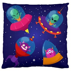 Cartoon Funny Aliens With Ufo Duck Starry Sky Set Large Flano Cushion Case (one Side) by Vaneshart