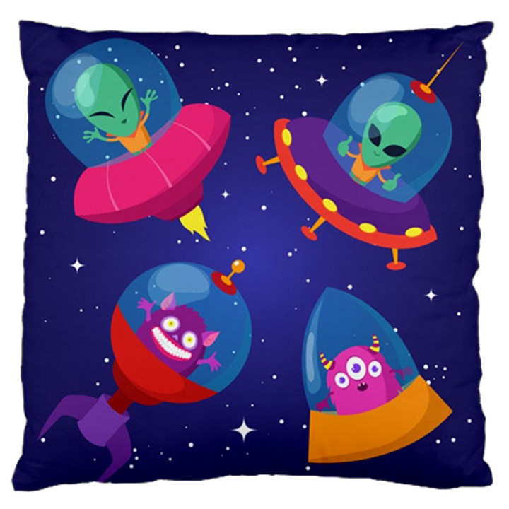 Cartoon Funny Aliens With Ufo Duck Starry Sky Set Large Flano Cushion Case (Two Sides)