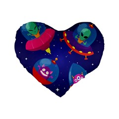 Cartoon Funny Aliens With Ufo Duck Starry Sky Set Standard 16  Premium Flano Heart Shape Cushions by Vaneshart