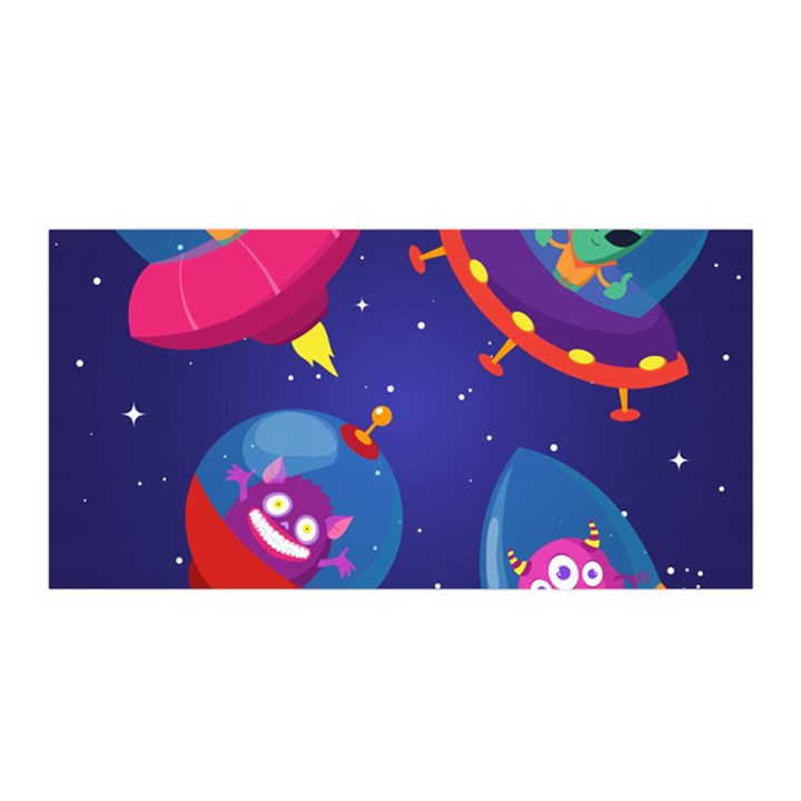 Cartoon Funny Aliens With Ufo Duck Starry Sky Set Satin Wrap