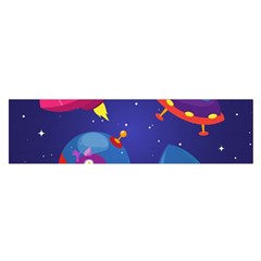 Cartoon Funny Aliens With Ufo Duck Starry Sky Set Satin Scarf (oblong) by Vaneshart