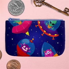 Cartoon Funny Aliens With Ufo Duck Starry Sky Set Large Coin Purse by Vaneshart