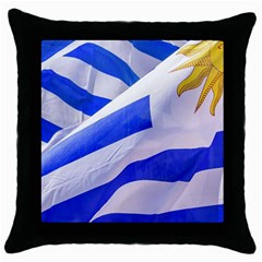 Uruguay Flags Waving Throw Pillow Case (black) by dflcprintsclothing