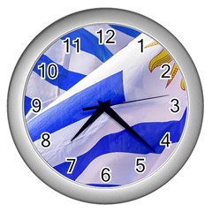 Uruguay Flags Waving Wall Clock (silver) by dflcprintsclothing