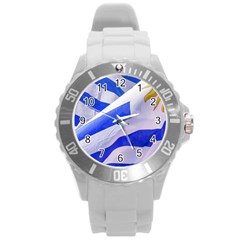 Uruguay Flags Waving Round Plastic Sport Watch (l) by dflcprintsclothing