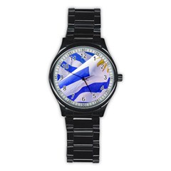 Uruguay Flags Waving Stainless Steel Round Watch