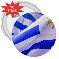 Uruguay Flags Waving 3  Buttons (10 Pack)  by dflcprintsclothing