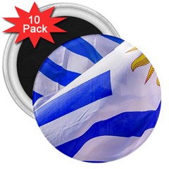 Uruguay Flags Waving 3  Magnets (10 Pack)  by dflcprintsclothing