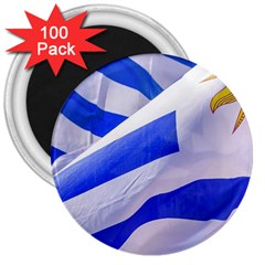 Uruguay Flags Waving 3  Magnets (100 Pack) by dflcprintsclothing