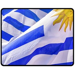 Uruguay Flags Waving Fleece Blanket (medium)  by dflcprintsclothing