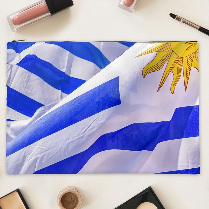 Uruguay Flags Waving Cosmetic Bag (XXL)