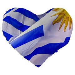 Uruguay Flags Waving Large 19  Premium Heart Shape Cushions by dflcprintsclothing