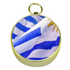 Uruguay Flags Waving Gold Compasses by dflcprintsclothing