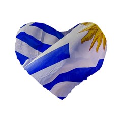 Uruguay Flags Waving Standard 16  Premium Flano Heart Shape Cushions